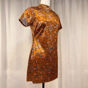 NTW Orange Floral Velvet Mini Dress - Mandarin Collar and Big Open Back!
